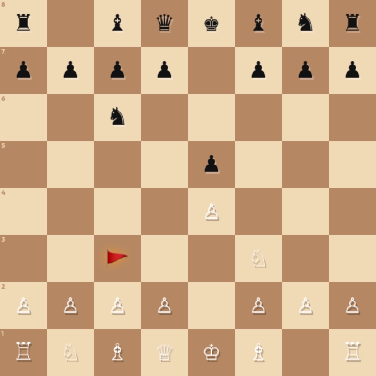 Flag Chess board mid game, with the red flag sitting on g6